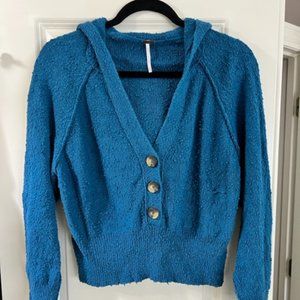 Free People Found My Friend Cardi Peacock Blue Cardigan with a hoodie